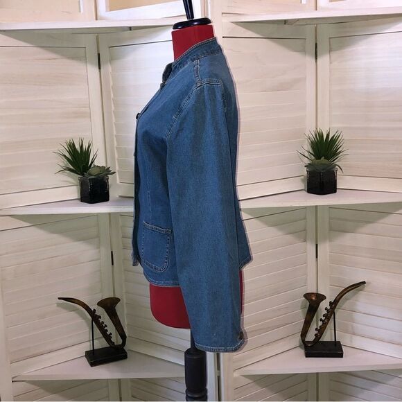 Orvis Vintage 90s clasic Blue Denim jeans Jacket blazer pockets button closure M - Picture 6 of 8